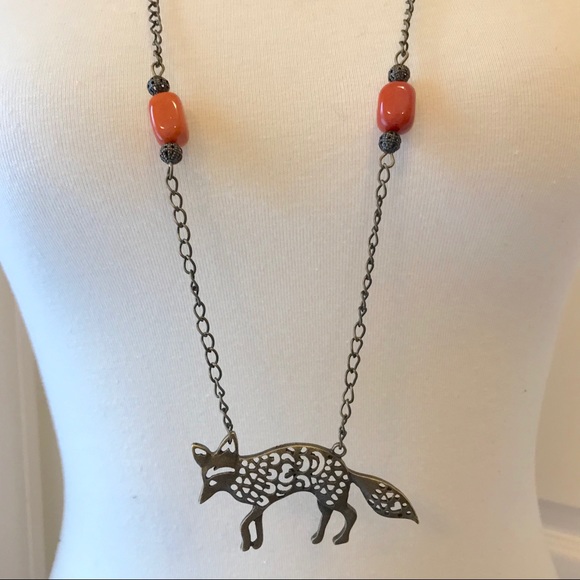 Long Fox Necklace with Orange Accents - Picture 2 of 3